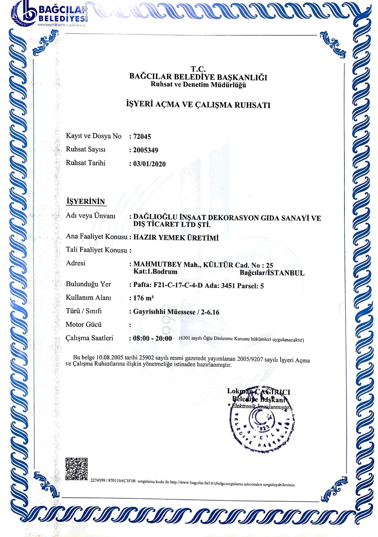 İş Yeri Çalıştırma Ruhsatı